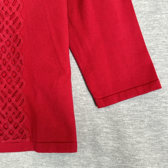 JONES NEW YORK Holiday Christmas Valentine Lattice 3/4 Sleeves Pearlized Buttons - Picture 5 of 14